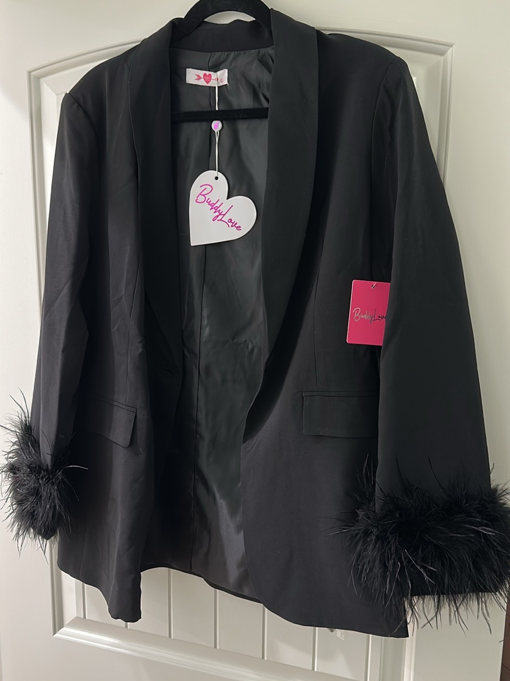 Buddy Love Black Feather-Cuff Blazer Jacket